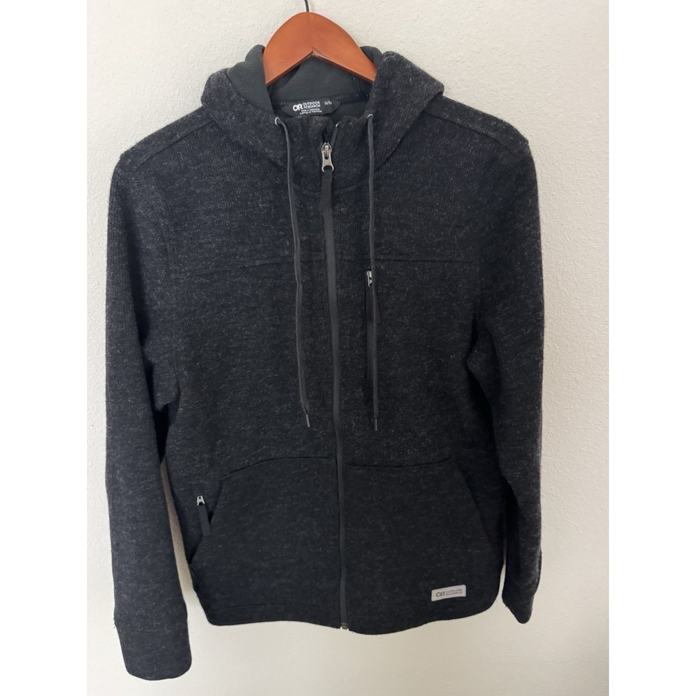 Outdoor Research Flurry Hoodie Wool Blend Men's Size M Charcoal Gray Full Zip